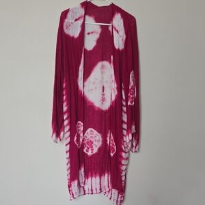 Magenta & White Tie-Dye Open Front Duster